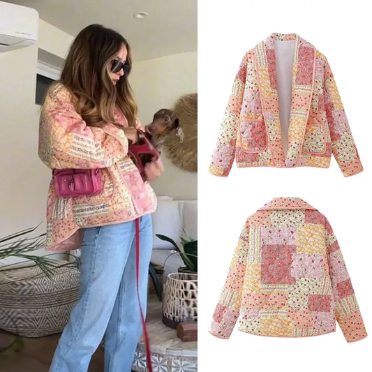 Veste kimono Patchwork à imprimé Floral