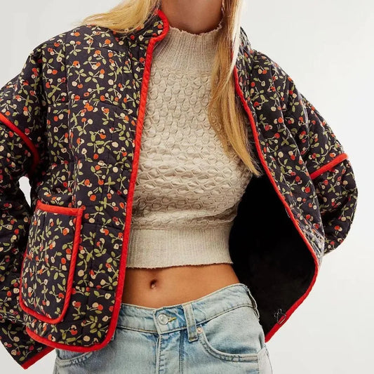 Veste matelassée courte à imprimé floral